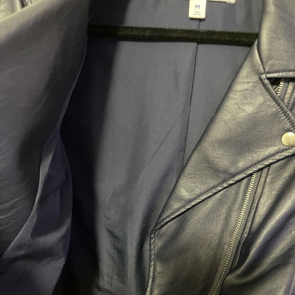 Women’s Navy Blue Faux Leather Jacket Size Medium - Picture 4 of 6
